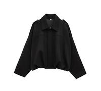 Suede Jackets for Women Y2K Faux Suede Jacket Full Zip Batwing Sleeve Lapel Cropped Outerwear Ladies Fashion Casual Going Out Coats (Z03-Black, S)