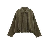 Suede Jackets for Women Y2K Faux Suede Jacket Full Zip Batwing Sleeve Lapel Cropped Outerwear Ladies Fashion Casual Going Out Coats (Z03-Green, M)
