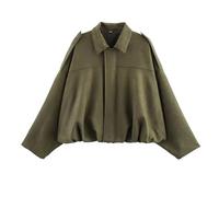 Suede Jackets for Women Y2K Faux Suede Jacket Full Zip Batwing Sleeve Lapel Cropped Outerwear Ladies Fashion Casual Going Out Coats (Z04-Green, S)