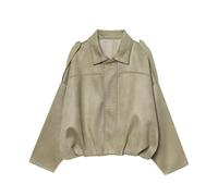 Suede Jackets for Women Y2K Faux Suede Jacket Full Zip Batwing Sleeve Lapel Cropped Outerwear Ladies Fashion Casual Going Out Coats (Z01-Light Green, S)