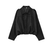 Suede Jackets for Women Y2K Faux Suede Jacket Full Zip Batwing Sleeve Lapel Cropped Outerwear Ladies Fashion Casual Going Out Coats (Z02-Black, L)