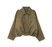 Suede Jackets for Women Y2K Faux Suede Jacket Full Zip Batwing Sleeve Lapel Cropped Outerwear Ladies Fashion Casual Going Out Coats (Z02-Bronze, S)