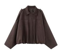 Suede Jackets for Women Y2K Faux Suede Jacket Full Zip Batwing Sleeve Lapel Cropped Outerwear Ladies Fashion Casual Going Out Coats(Coffee, L) Sommer Jacke Damen