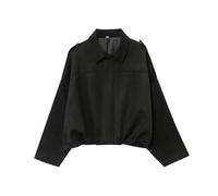 Suede Jackets for Women Y2K Faux Suede Jacket Full Zip Batwing Sleeve Lapel Cropped Outerwear Ladies Fashion Casual Going Out Coats (Z01-Black, L)