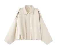 Suede Jackets for Women Y2K Faux Suede Jacket Full Zip Batwing Sleeve Lapel Cropped Outerwear Ladies Fashion Casual Going Out Coats(Beige, S) hemdjacke Damen