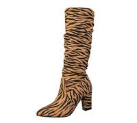 Suede Knee High Slouchy Boots for Women Pointed Toe Block Heel | Stretch Pull-On Elegant Tall Boots Fashion Vintage Autumn Winter Dress Office Party