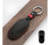 Suede Leather Car Key Fob Case Cover Keychain Holder Bag For Tesla Model X (Black)