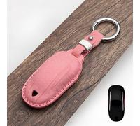 Suede Leather Car Key Fob Case Cover Keychain Holder Bag For Tesla Model X (Pink)