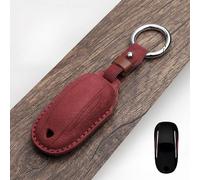 Suede Leather Car Key Fob Case Cover Keychain Holder Bag For Tesla Model X (Wine Red)