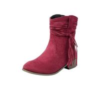 Suede Mid Calf Boots for Women UK Round Head Chunky Heel Boots