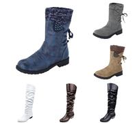 Suede Mid Calf Flat Boots for Women Round Toe Side Zip Fashion Comfortable Boots Women's Winter Ankle Snow Boots Women Wide Calf Cowboy Booties Womens Tall Western Ladies Boot Fall Winter