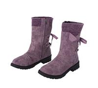Suede Mid Calf Flat Boots for Women Round Toe Side Zip Fashion Comfortable Boots Women's Winter Ankle Snow Boots Women Wide Calf Cowboy Booties Womens Tall Western Ladies Boot Fall Winter