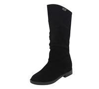 Suede Slouchy Boots For Women Mid Wide Calf Boots Low Heel Warm Flock Boot Pleated Solid Colour Winter Boot Mid-Calf Slip On Long Shoes Lightweight Fashion Casual Footwear Outdoor Flat Shoe