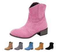 Suede Tassel Ankle Boots Women, Fringe Ankle Boots for Women Fashion Fringe Pull On Booties with Low Heel Suede Stylish Pointed Toe Booties Wide Calf Tassel Shoes Casual Hidden Heel Shoes