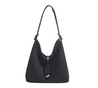 Suede Tote Bag for Women Solid Color Underarm Bag for Work Travel (Black)