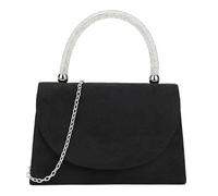 Suede Tote Style Top Diamante Handle Bridal Prom Wedding Evening Clutch Party Purse Hand Bag (Black)