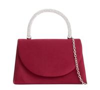 Suede Tote Style Top Diamante Handle Bridal Prom Wedding Evening Clutch Party Purse Hand Bag (Burgundy)