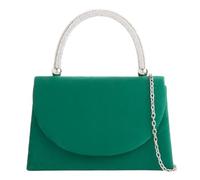Suede Tote Style Top Diamante Handle Bridal Prom Wedding Evening Clutch Party Purse Hand Bag (Green)