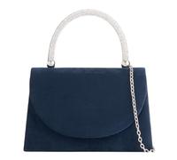 Suede Tote Style Top Diamante Handle Bridal Prom Wedding Evening Clutch Party Purse Hand Bag (Navy Blue)
