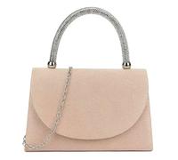 Suede Tote Style Top Diamante Handle Bridal Prom Wedding Evening Clutch Party Purse Hand Bag (Nude)