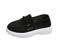 Suede Women's Loafers & Moccasins Platform Twist-Detail (Black 5.5 UK)
