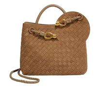 Suede Woven Tote Bag for Women, Top-handle Suede Woven Hobo Clutch Leather Crossbody Purse Shoulder Satchel Handbag, Suede Khaki