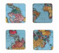 Suedehill A Set of 4 Cork Backed World Traveller World Map Coasters