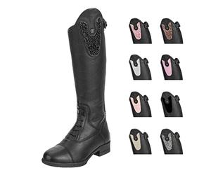 Suedwind© Nova Kids Fun Leather Riding Boots - Genuine Leather - Premium Quality - Ortholite Sole - Interchangeable Patches - YKK - Micro Lining - Adaptable - Skin-friendly - Breathable, black, 2 UK