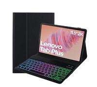 SUEEWE Case with Keyboard for Lenovo Tab Plus 11.5 Inch, 7 Color Backlight, Wireless UK Layout keyboard, Removable Detachable for Lenovo Tab Plus (TB351FU), Black