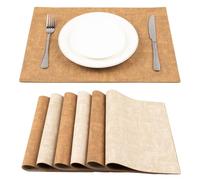 SUEH DESIGN Leather Placemats Set of 6 Reversible Table Mats Heat Resistant Waterproof No-Slip Place Mats for Dining Table Kitchen Parties, Camel and Beige