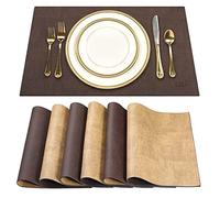SUEH DESIGN Leather Placemats Set of 6 Reversible Table Mats Heat Resistant Waterproof No-Slip Place Mats for Dining Table Kitchen Parties