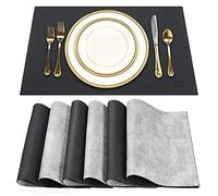 SUEH DESIGN Leather Placemats Set of 6 Reversible Table Mats Heat Resistant Waterproof No-Slip Place Mats for Dining Table Kitchen Parties 1.black & Gray