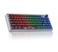 SUEHIODHY 75% Hot Swappable Mechanical Keyboard Wireless Backlit RGB Clear K60 Keyboard with Cherry Profile Shine Through Transparent Keycaps Volume Knob for Win/Mac(Black)