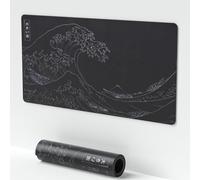 SUEHIODHY Japanese Sea Wave Large Black Mouse Pad, Non-Slip Base Kanagawa Desk Pad Keyboard Pad, 22.6" x 11.8" Anime Mouse Pad Desktop Protector(Black Waves Sea)