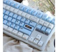 SUEHIODHY Minimalist PBT Keycaps, Blue White Keycap, 141 Keys Custom Cherry Profile Keycaps Set, SpaceStation Theme Dye Sublimation Keycaps for MX Switches Mechanical Keyboards(Silver Characters)