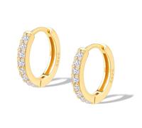 Suejin 925 Sterling Silver Hoop Earrings for Women Men, 18K Gold Plated Cubic Zirconia Small Huggie Hinged Hoop Earring, 1.6mm Sleeper Helix Tragus Cartilage Earring with Gift Box 8mm Gold