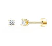 Suejin 925 Sterling Silver Small CZ Stud Earrings for Women Men 2mm, 18K Gold Plated Hypoallergenic Cubic Zirconia Sleeper Cartilage Helix Flat Back Earrings Jewelry with Gift Box Card Gold