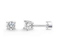 Suejin 925 Sterling Silver Small CZ Stud Earrings for Women Men 3mm, 18K Gold Plated Hypoallergenic Cubic Zirconia Sleeper Cartilage Helix Flat Back Earrings Jewelry with Gift Box Card Silver