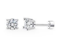 Suejin 925 Sterling Silver Small CZ Stud Earrings for Women Men 4mm, 18K Gold Plated Hypoallergenic Cubic Zirconia Sleeper Cartilage Helix Flat Back Earrings Jewelry with Gift Box Card Silver