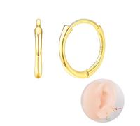 Suejin 925 Sterling Silver Small Hoop Earrings for Women Men, 18K Gold Plated Thin Hypoallergenic Cartilage Helix Tragus Sleeper Huggie Hinged Hoop Earring 8mm Gold With Gift Box, 1.3mm Wide