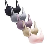 Suekaphin 5PACK Nursing Bra Wireless Bra Women's Sleeping Maternity Bra Breastfeeding Bra, Black/Nude/Purplebean/Softpink/Gray, 3XL Plus