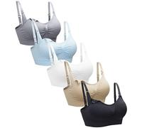 Suekaphin 5PACK Nursing Bra Wireless Bra Women's Sleeping Maternity Bra Breastfeeding Bra, Black/Nude/Gray/White/Lightblue, Large More