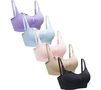 Suekaphin 5PACK Nursing Bra Wireless Bra Women's Sleeping Maternity Bra Breastfeeding Bra, Black/Nude/Pink/Purple/Lightblue, XXL