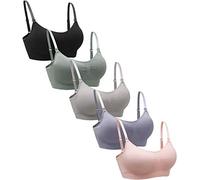 Suekaphin 5PACK Nursing Bra Wireless Bra Women's Sleeping Maternity Bra Breastfeeding Bra, Sort Rib-a, M