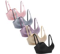 Suekaphin Nursing Bra 5pack Wireless Deep V Neck Maternity Nursing Bra Bralette Sleeping Breastfeeding with Extra Extenders, Black/Nude/Pink/Gray/Purplebean, 3XL Plus