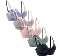 Suekaphin Nursing Bra Wireless Deep V Neck Maternity Nursing Bra Bralette Sleeping Breastfeeding with Extra Extensions 5 Pack Assorted Rib-a Large