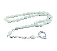 Sükrü Baba 33 Handmade Tesbih Islamic Prayer Rosary Misbaha Amber Prayer Beads Bakalite Tasbeeh Turkish White Metal Peker