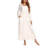 Women Long Sleeve Button Embroideries Victorian Nightgowns Ruffle Cute White Sleep Dress Nightdress Pajamas Dress S-XXL, White-new, Large