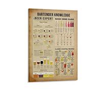 SUENOS Vintage Bartender Knowledge Poster, Beer Expert Poster, Basic Wine Guide, Cocktail Recipes Knowledge Poster for Room Aesthetics Canvas Wall Art Poster and Print 16x24inch(40x60cm)