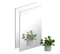 SUEOUX 2 Pcs Self Adhesive Acrylic Mirror 40×30cm HD Non Glass Sticky Mirror with Large Plastic Frameless Tiles Unbreakable Rectangular Wall Decor